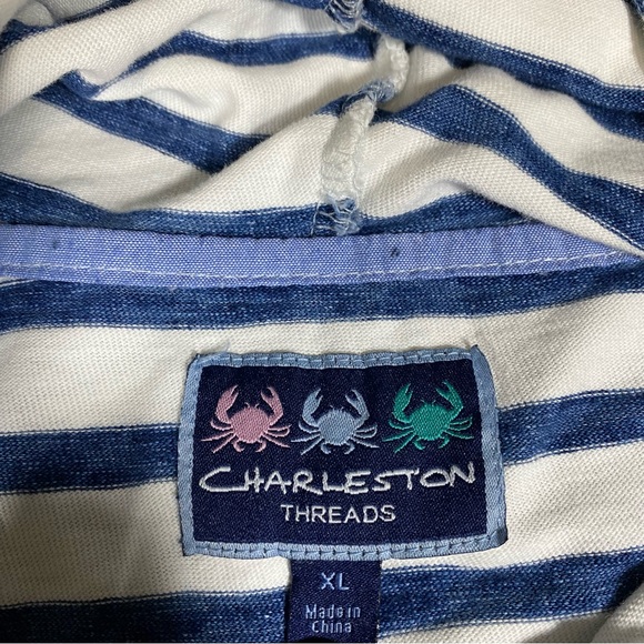 Charleston Threads Hooded Shirt Men’s XL White Blue Striped Lightweight Patch - Picture 5 of 11